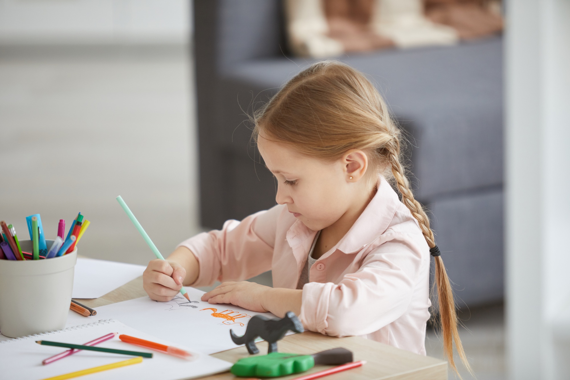 Little Girl Drawing Animals