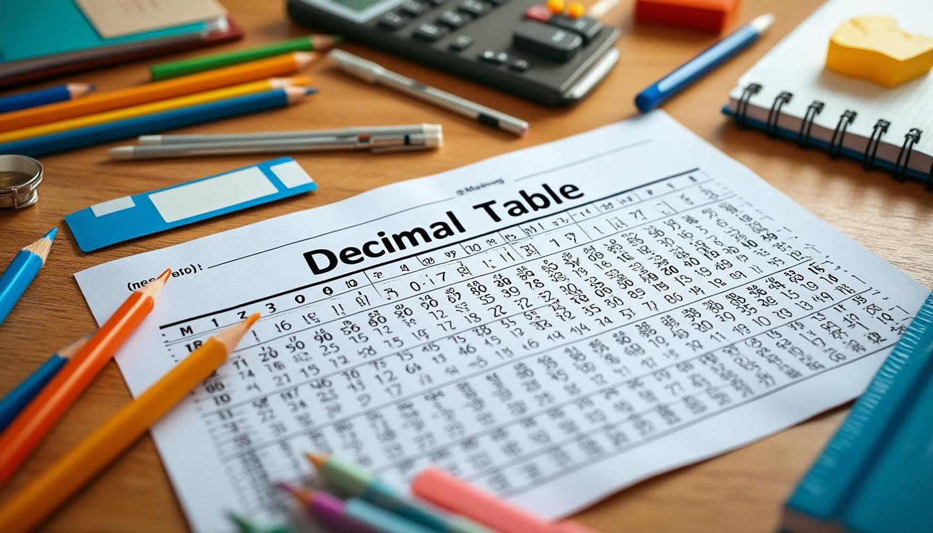 téléchargez et imprimez un tableau décimal pratique, spécialement conçu pour les enseignants. un guide utile pour faciliter l'apprentissage des décimales en classe.