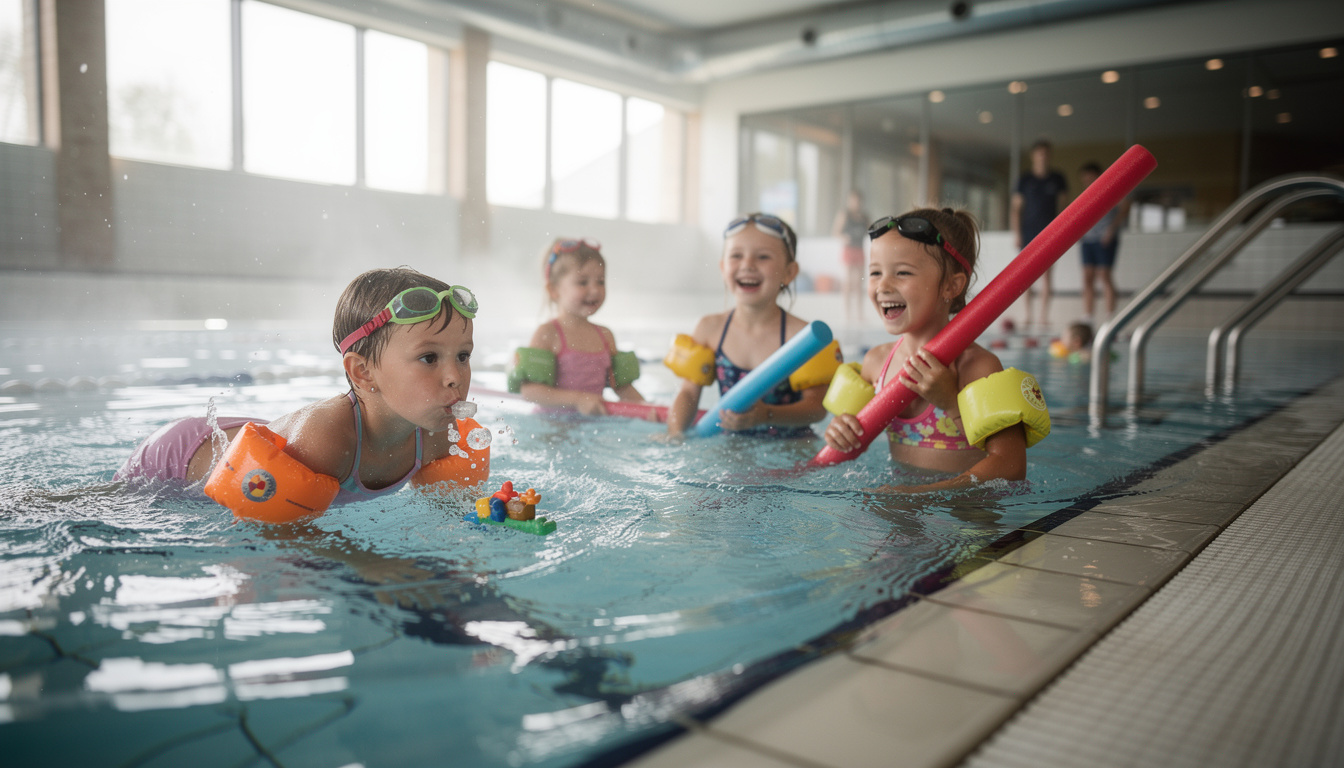 organisez une fête inoubliable pour enfants à la piscine couverte avec des activités ludiques adaptées aux plus petits, pour des moments de joie et de convivialité en toute sécurité.
