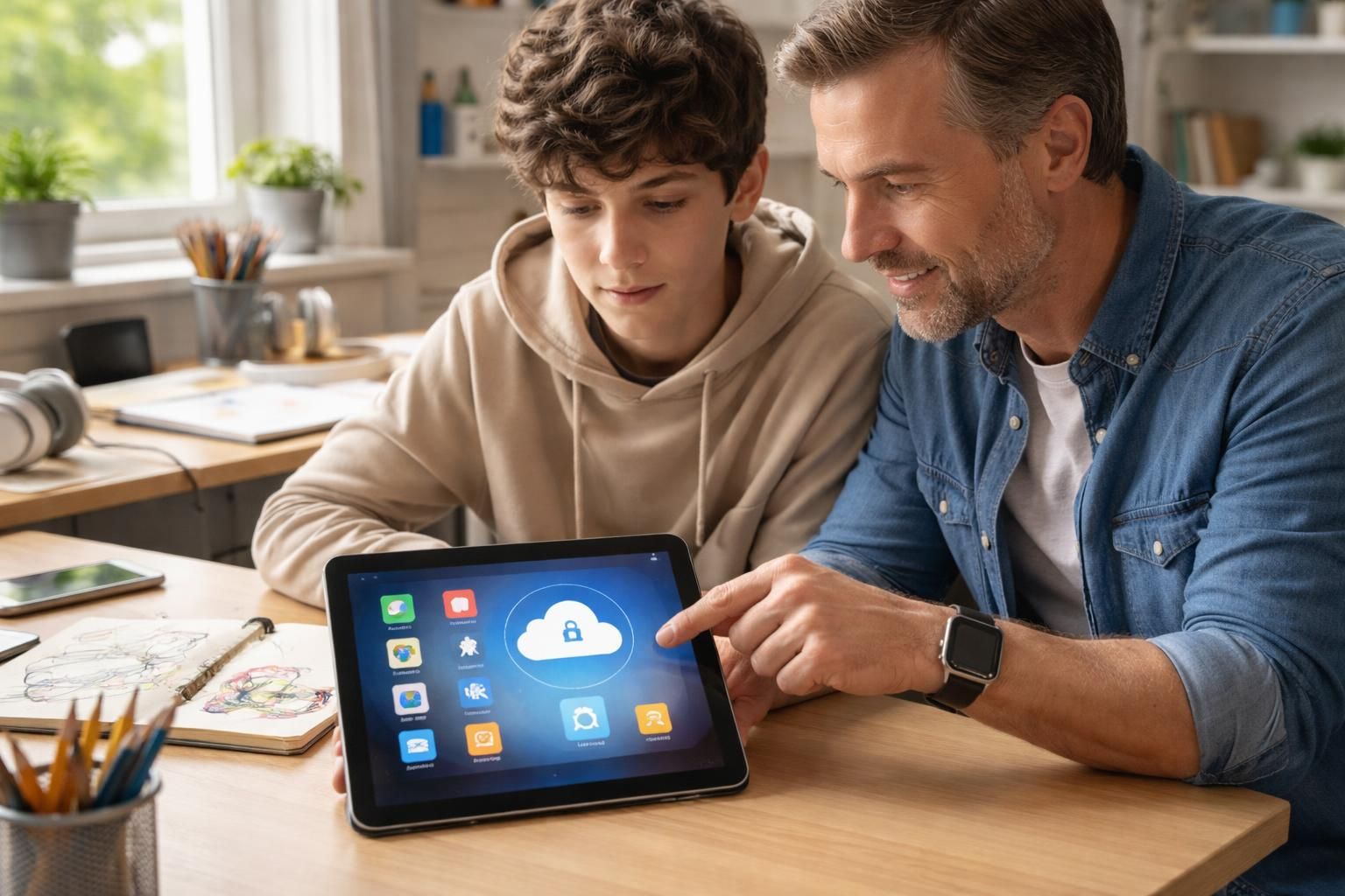 conseils pratiques pour les parents afin de sécuriser l’ipad de leur adolescent créateur, en protégeant le stockage local et les données sur le cloud.