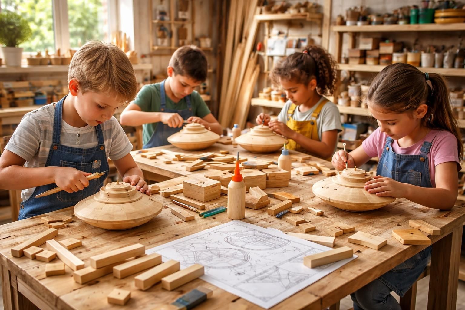 La construction de jouets soucoupe volante en bois pour les apprentis bricoleurs
