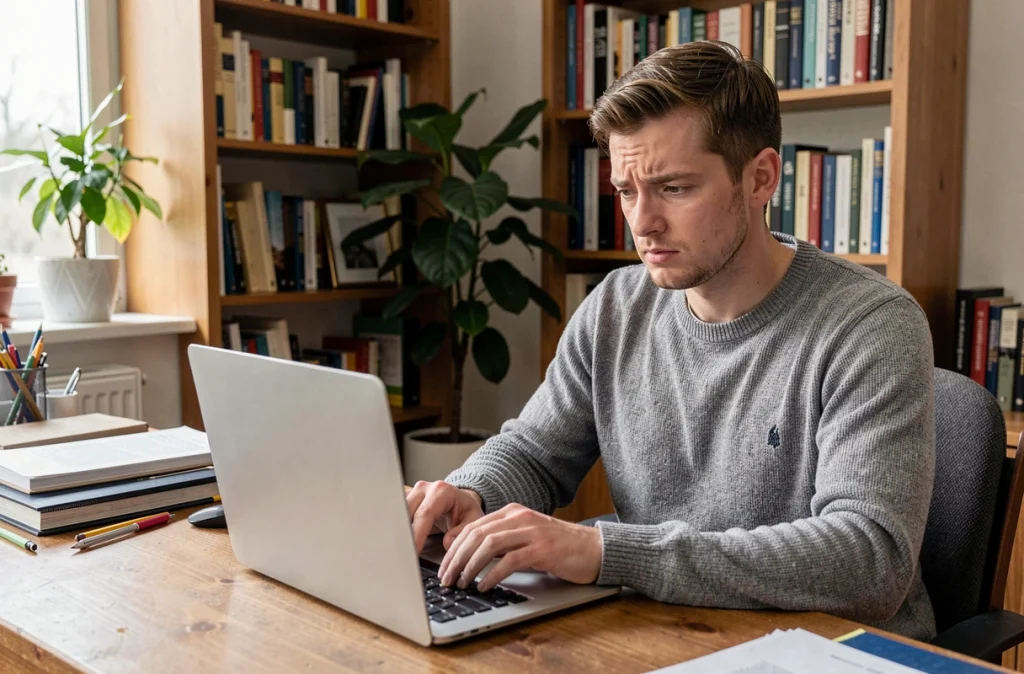Personne consultant des informations en ligne sur un ordinateur portable, symbolisant la vérification des rumeurs et la curiosité face aux faux buzz sur les personnalités médiatiques